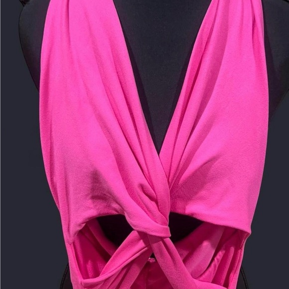Fashion Nova Hot Pink Twist-Front Wide Leg Jumpsuit - Picture 3 of 5